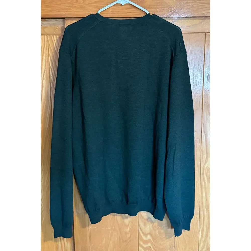 Vintage Brooks Brothers Dark Green Merino Wool V-Neck Sweater - XL